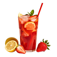 Refreshing Ice Cold Strawberry Lemonade on transparent background