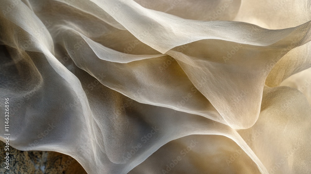 Poster a close-up of delicate, flowing fabric showcasing soft textures and light interplay.