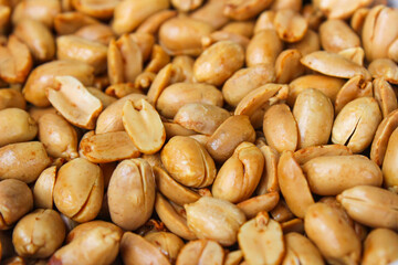 Close up of roasted salted peanut, group of nut.