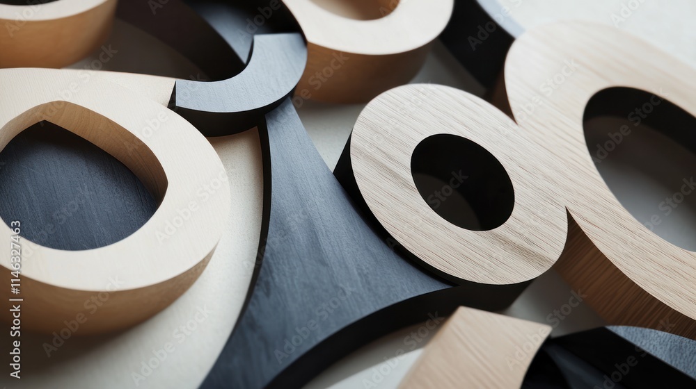 Poster a close-up of intricately designed wooden letters in various colors and shapes.