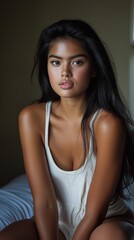Fototapeta premium Portrait of a young woman indoor setting lifestyle image natural light