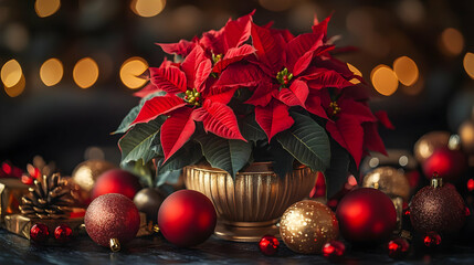 Festive Poinsettia Christmas Still Life Illustration