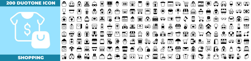 Fototapeta premium Shopping Duotone Editable Icons set