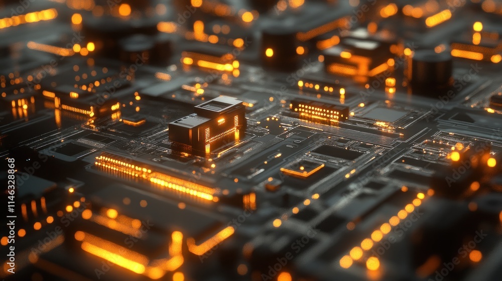 Aufkleber a close-up view of a circuit board with glowing elements, representing technology and innovation.