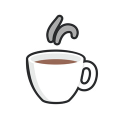 white coffee cup in outline flat vector design.