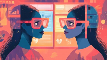 woman in virtual reality reflecting on self