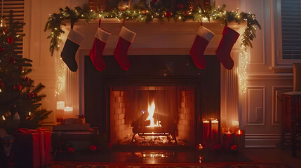 Obraz premium Cozy Christmas Fireplace Illustration