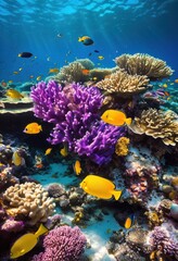Obraz premium vibrant underwater scenes featuring colorful coral reefs stunning marine environments diverse aquatic life, ocean, fish, seaweed, algae, tropical