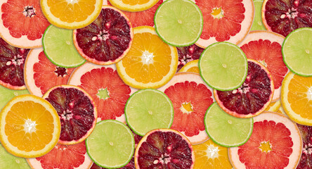 Round slices of orange, grapefruit, lime and blood orange