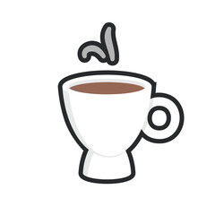 white coffee cup cute glass with outline flat vector design.