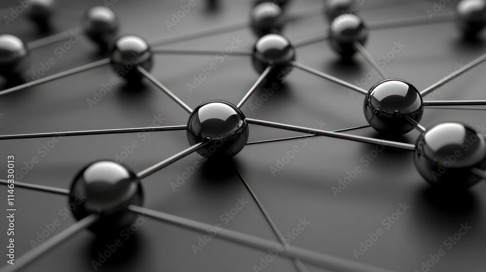 Fototapete A close-up view of interconnected spheres representing a network or molecular structure.