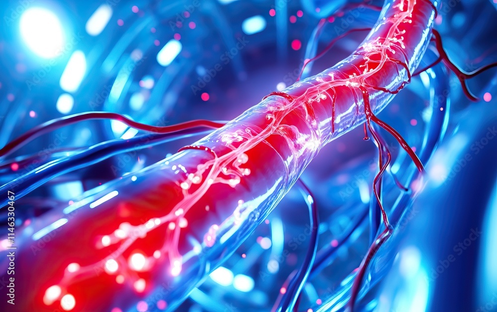 Poster a vibrant, abstract representation of neural pathways, showcasing interconnected strands in blue and