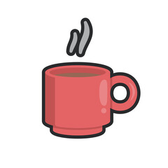 red mug with outline flat vector design.