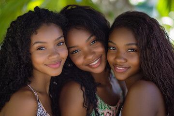 Obraz premium Smiling girls enjoying a sunny day outdoors with friends