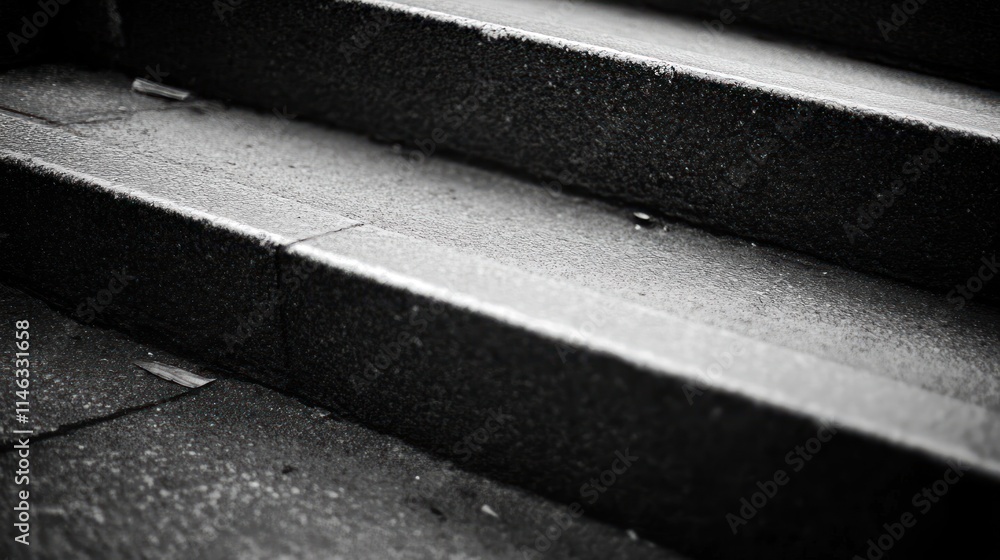 Aufkleber A close-up view of textured stone steps, emphasizing light and shadow.