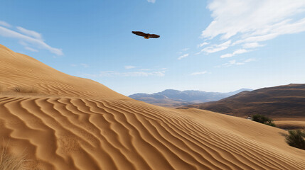 Eagle soaring over majestic sand dunes desert landscape nature photography