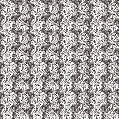 Watercolor black and white seamless pattern with plants and beetles