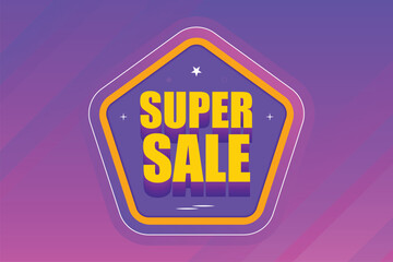 Super sale 3D vector text With Purple Background.