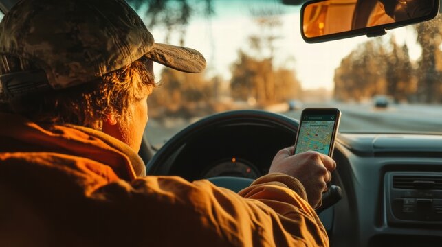 man using smartphone while driving