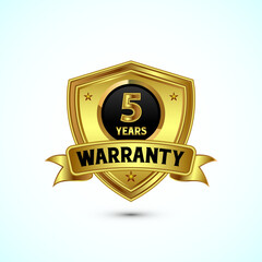 5 years warranty gold color shield badge with ribbon