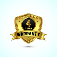 4 years warranty gold color shield badge with ribbon
