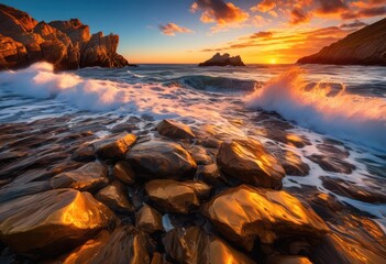 stunning vibrant landscape featuring colorful waves unique shoreline textures captured perfect harmony, beach, water, sea, sand, sky, horizon, coast