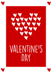 Valentine's Day greeting card with heart. Cute poster, banner, party invitation with big red heart. Hand lettering. Valentine's day template or background for Love. Vector illustration