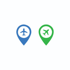 Map pointer with airplane icon. Airport location pin icon ux ui destination. airplan location icons