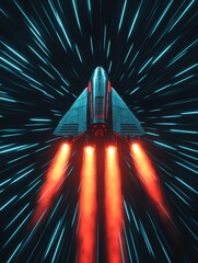 Futuristic Rocket Traveling Through Hyperspace With Bright Contrails