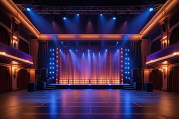 Captivating Theater Stage with Luminous Backdrop Enhancing Contemporary Entertainment Events