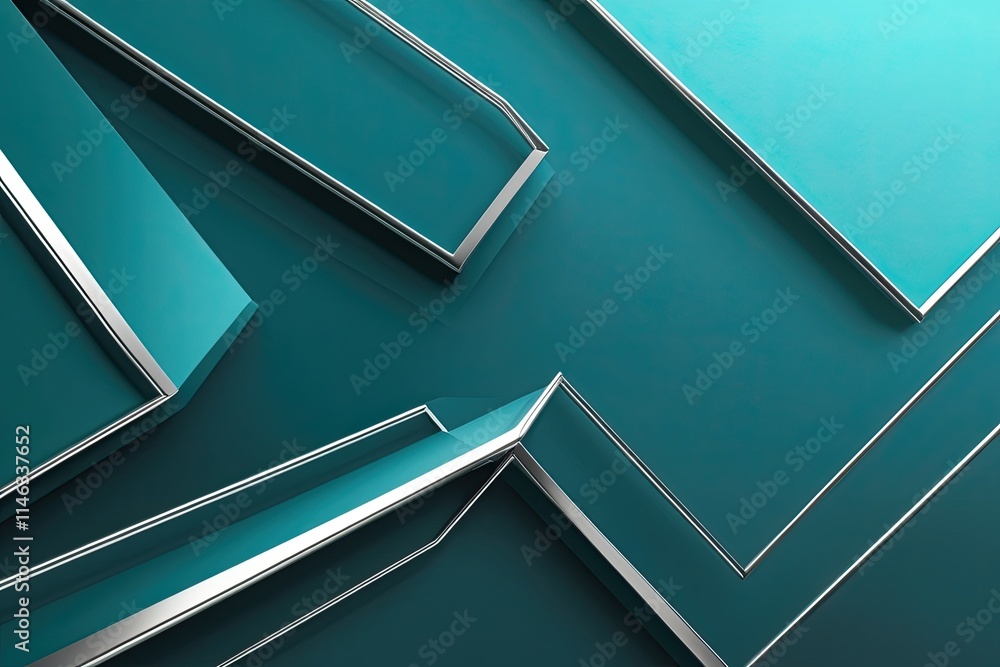 Poster futuristic teal gradient background with silver lines and angular forms in contemporary minimalist d