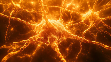 Fiery Neuron Network 3D Illustration