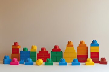 Bright Plain Backdrop with Colorful Building Blocks in the Center Showcasing Variety and Creativity