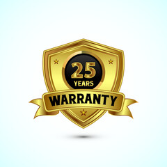 25 years warranty gold color shield badge with ribbon