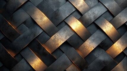 Glistening Metallic Abstract Herringbone Texture with Dramatic Overlapping Patterns
