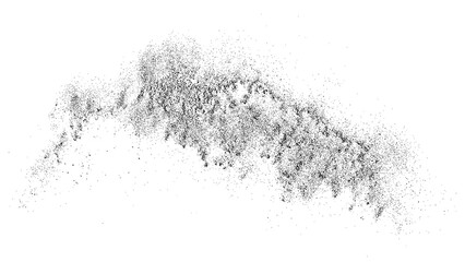 Black grainy texture. Abstract dust overlay. Grain noise. Black explosion on transparent background. Splash water effect. PNG format.