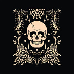 skull centipede  tattoo flash design 