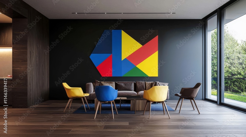 Poster a classical composition 3d render featuring a gray sofa and an art frame.
