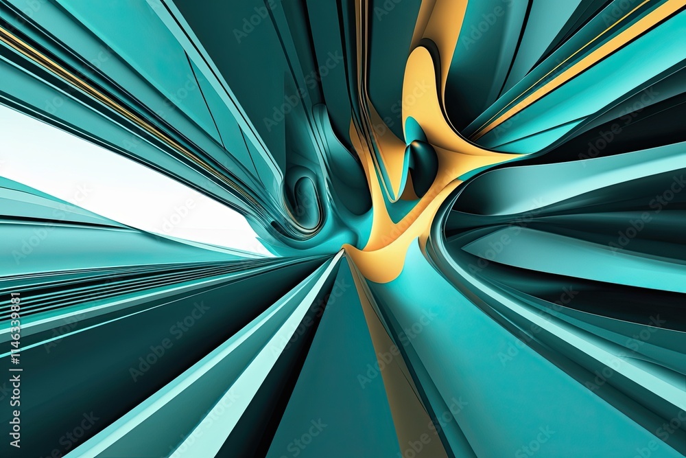 Aufkleber modern teal and azure background with fractal shapes and bold minimalist design
