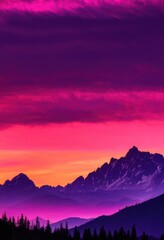 Fototapeta premium stunning silhouette majestic mountains colorful sky dawn capturing tranquility grandeur early morning display, landscape, nature, scenery, canvas, beauty