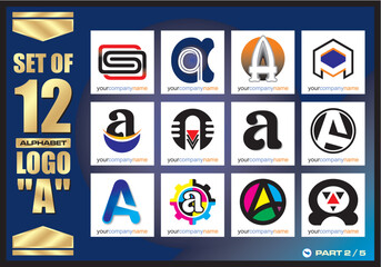 Business Corporate Logo Set, Alphabet abstract logos, Flat Icons For Business Template Logo, Square Elements, Website, Business Symbol And Circle Elements