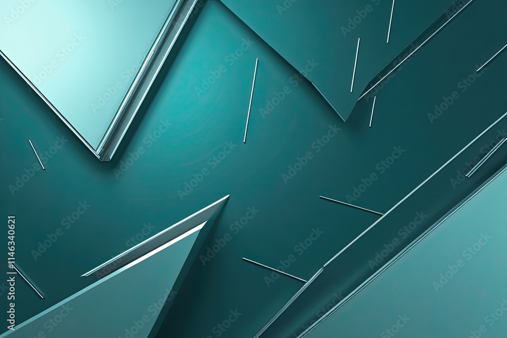Poster Futuristic Teal Gradient Background with Silver Lines and Angular Shapes in Modern Minimalist Design