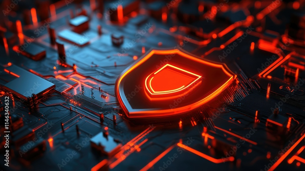 Aufkleber futuristic cybersecurity concept with a glowing shield symbol representing digital protection on a h