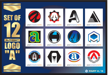 Business Corporate Logo Set, Alphabet abstract logos, Flat Icons For Business Template Logo, Square Elements, Website, Business Symbol And Circle Elements