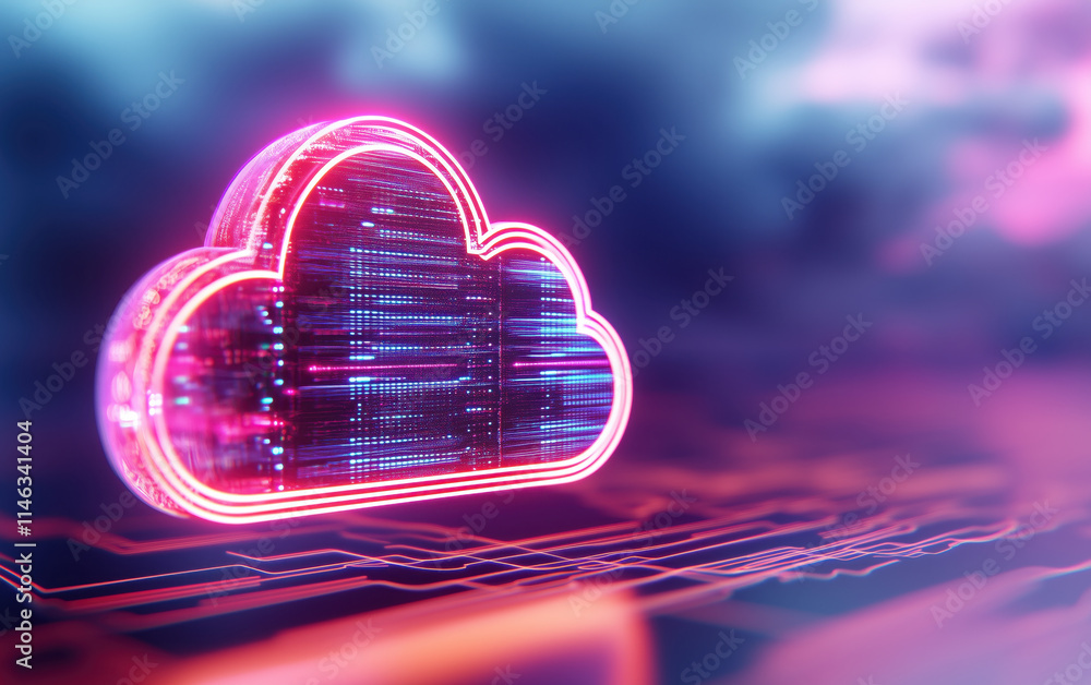 Aufkleber illuminated cloud design with abstract network patterns, showcasing technology and connectivity