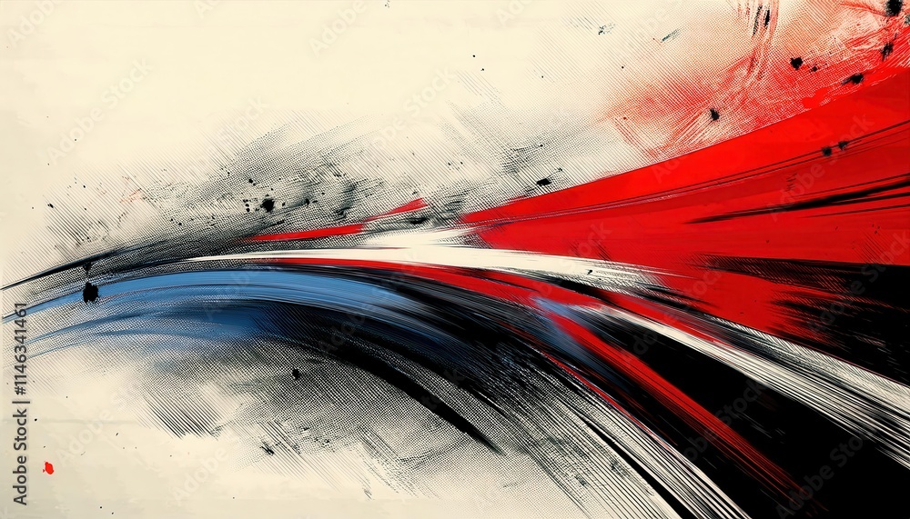 Aufkleber dynamic abstract brushstroke art featuring red, blue, and black swirls on a cream background. perfec