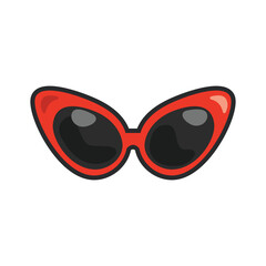 red frame sunglasses with outline in flat vector design.