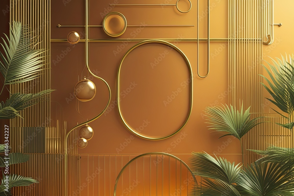 Poster tranquil amber gradient background with brass lines and elliptical shapes for serene design