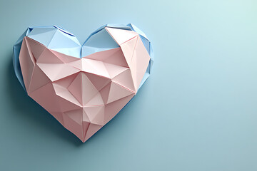 Geometric paper heart on blue background
