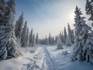 Fototapeta premium Forest road in midwinter